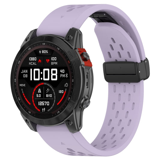 For Garmin Fenix 7X Pro Quick Release Holes Magnetic Buckle Silicone Watch Band(Purple) - Watch Bands by buy2fix | Online Shopping UK | buy2fix