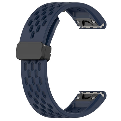 For Garmin Fenix 6X GPS / 6X Pro Quick Release Holes Magnetic Buckle Silicone Watch Band(Dark Blue) - Watch Bands by buy2fix | Online Shopping UK | buy2fix