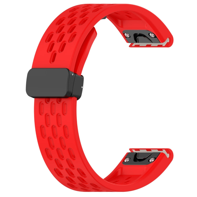 For Garmin Fenix 6X Sapphire GPS Quick Release Holes Magnetic Buckle Silicone Watch Band(Red) - Watch Bands by buy2fix | Online Shopping UK | buy2fix