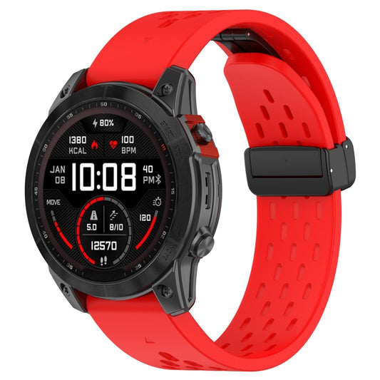 For Garmin Fenix 3 / 3 HR / 3 Sapphire Quick Release Holes Magnetic Buckle Silicone Watch Band(Red) - Watch Bands by buy2fix | Online Shopping UK | buy2fix
