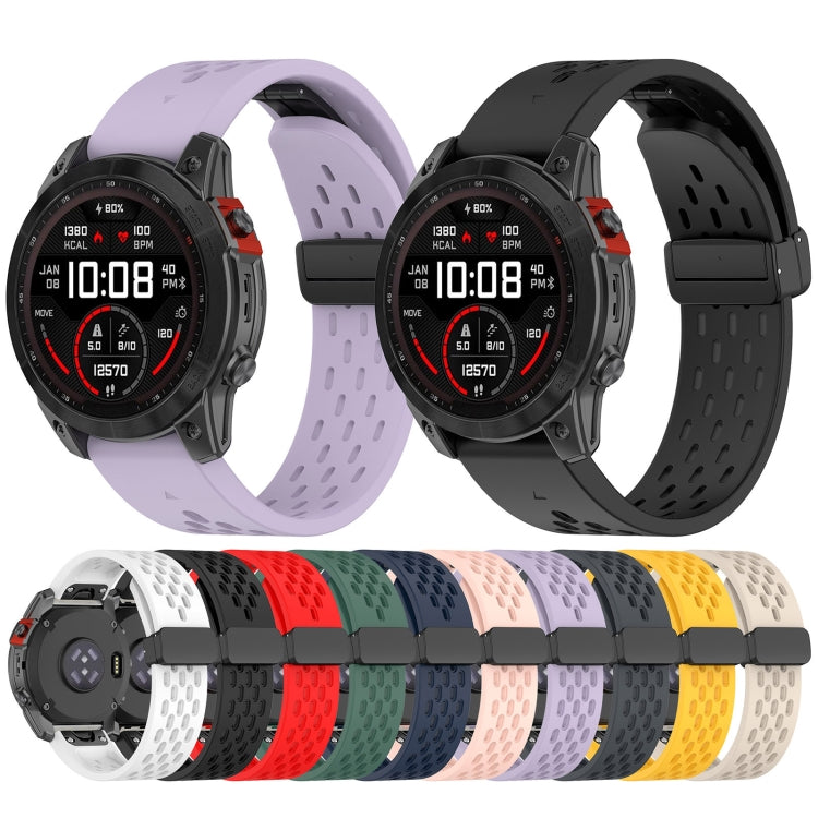 For Garmin Fenix 7X Quick Release Holes Magnetic Buckle Silicone Watch Band(Starlight Color) - Watch Bands by buy2fix | Online Shopping UK | buy2fix