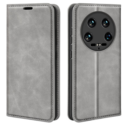 For Xiaomi 14 Ultra Retro-skin Magnetic Suction Leather Phone Case(Grey) - 14 Ultra Cases by buy2fix | Online Shopping UK | buy2fix