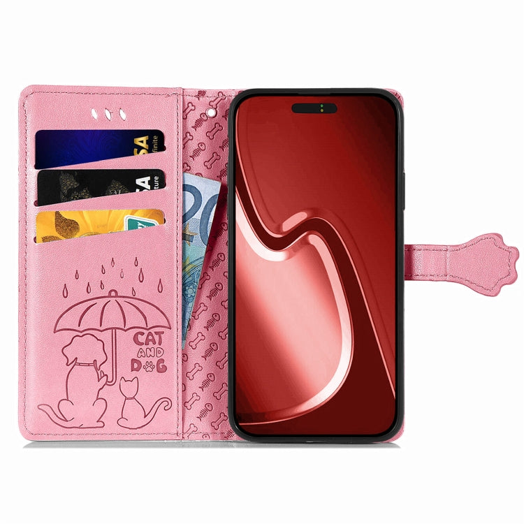 For iPhone 16 Pro Max Cat and Dog Embossed Leather Phone Case(Pink) - iPhone 16 Pro Max Cases by buy2fix | Online Shopping UK | buy2fix