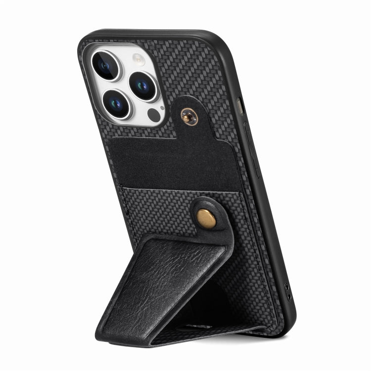 For iPhone 16 Pro Carbon Fiber Wallet Flip Card K-shaped Holder Phone Case(Black) - iPhone 16 Pro Cases by buy2fix | Online Shopping UK | buy2fix