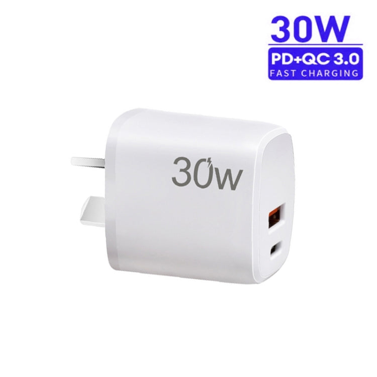 PD30W USB-C / Type-C + QC3.0 USB Charger with 1m Type-C to Type-C Data Cable, AU Plug(White) - USB Charger by buy2fix | Online Shopping UK | buy2fix