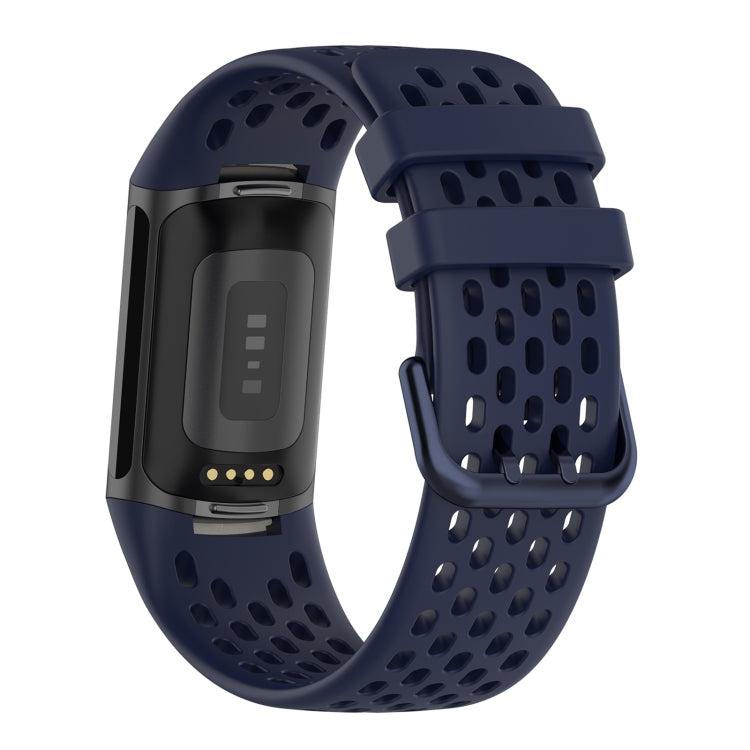 For Fitbit Charge 6 Solid Color Breathable Sports Silicone Watch Band(Dark Blue) - Watch Bands by buy2fix | Online Shopping UK | buy2fix