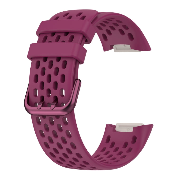 For Fitbit Charge 5 Solid Color Breathable Sports Silicone Watch Band(Wine Red) - Watch Bands by buy2fix | Online Shopping UK | buy2fix
