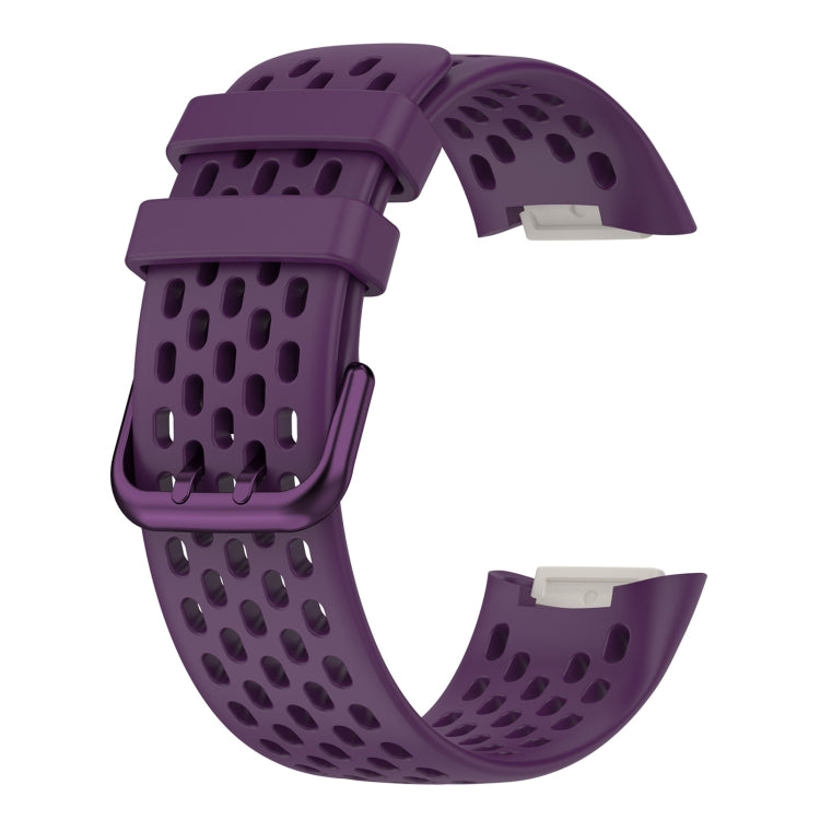 For Fitbit Charge 5 Solid Color Breathable Sports Silicone Watch Band(Dark Purple) - Watch Bands by buy2fix | Online Shopping UK | buy2fix