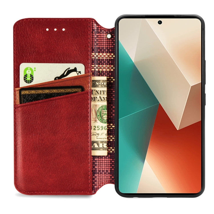 For Xiaomi Redmi Note 13 Cubic Grid Pressed Magnetic Leather Phone Case(Red) - Note 13 Cases by buy2fix | Online Shopping UK | buy2fix