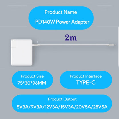 PD3.1 140W USB-C PD Laptop Power Adapter + 2m 5A USB-C to USB-C Data Cable EU Plug - Cable & Adapter by buy2fix | Online Shopping UK | buy2fix