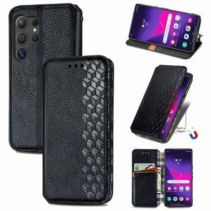 For Samsung Galaxy S25 Ultra 5G Cubic Grid Pressed Magnetic Leather Phone Case(Black) - Galaxy S25 Ultra 5G Cases by buy2fix | Online Shopping UK | buy2fix