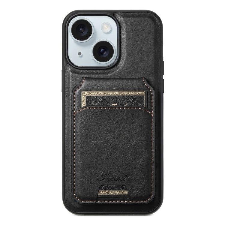 For iPhone 15 Plus Suteni H15 MagSafe Oil Eax Leather Detachable Wallet Back Phone Case(Black) - iPhone 15 Plus Cases by Suteni | Online Shopping UK | buy2fix