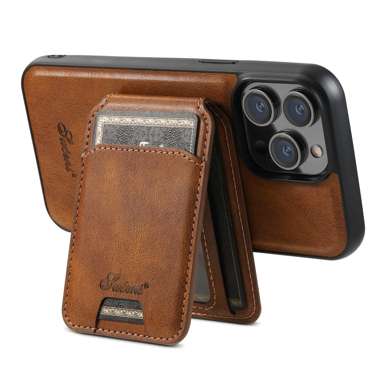 For iPhone 14 Suteni H15 MagSafe Oil Eax Leather Detachable Wallet Back Phone Case(Brown) - iPhone 14 Cases by Suteni | Online Shopping UK | buy2fix