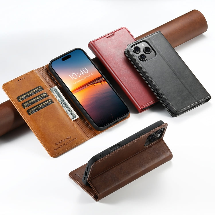 For iPhone 16 Plus Suteni Calf Texture Horizontal Flip Leather Phone Case(Brown) - iPhone 16 Plus Cases by Suteni | Online Shopping UK | buy2fix