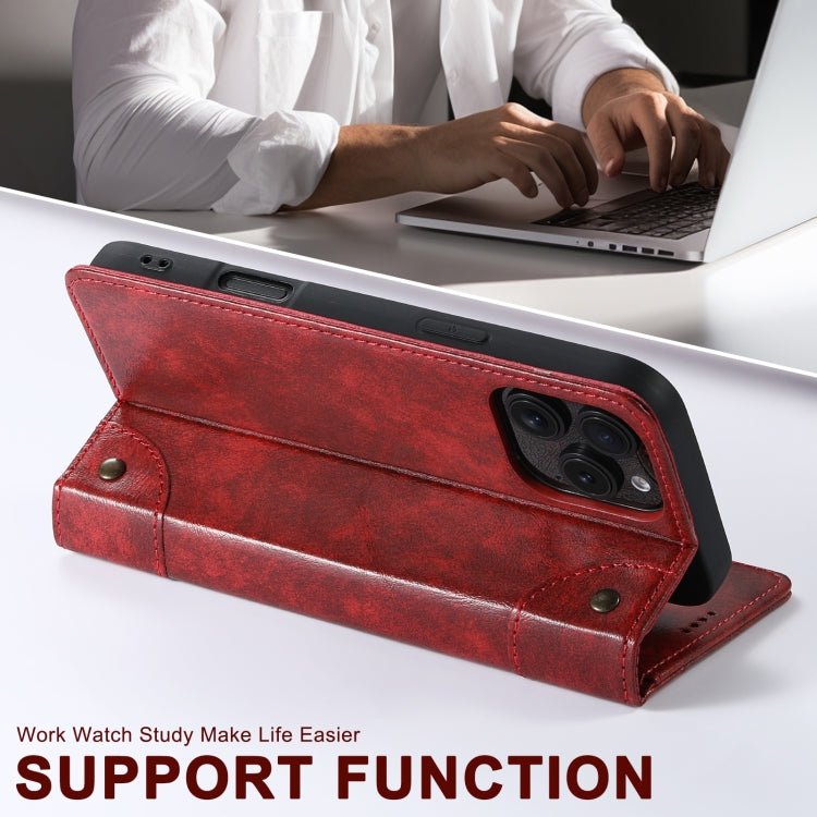 For iPhone 16 Pro Suteni Baroque Calf Texture Buckle Wallet Leather Phone Case(Red) - iPhone 16 Pro Cases by Suteni | Online Shopping UK | buy2fix