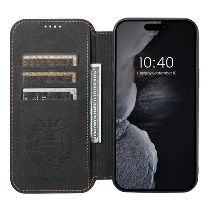 For iPhone 15 Plus Suteni J06 Retro Matte Litchi Texture Leather Magnetic Magsafe Phone Case(Black) - iPhone 15 Plus Cases by Suteni | Online Shopping UK | buy2fix