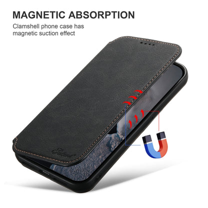 For iPhone 16 Suteni J06 Retro Matte Litchi Texture Leather MagSafe Phone Case(Black) - iPhone 16 Cases by Suteni | Online Shopping UK | buy2fix