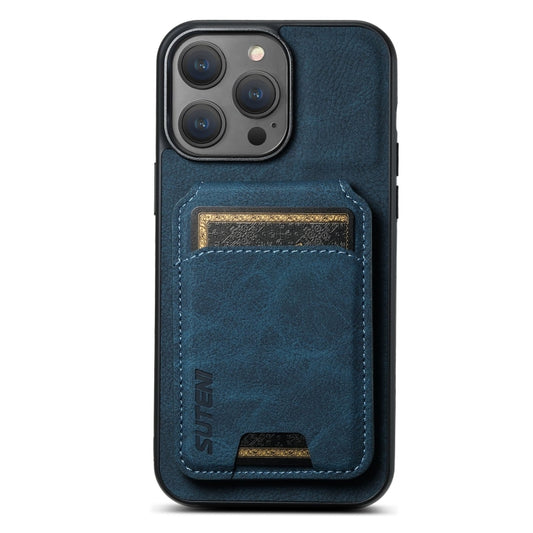 For iPhone 16 Pro Suteni H02 Litchi Leather Card Wallet Stand Back Phone Case(Blue) - iPhone 16 Pro Cases by Suteni | Online Shopping UK | buy2fix