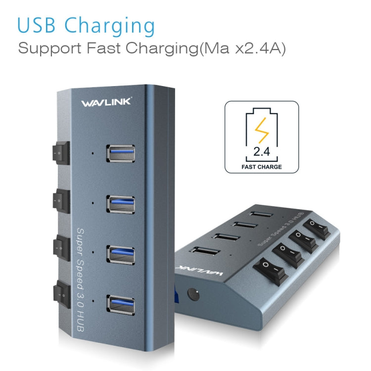 WAVLINK WL-UH3049 USB 3.0 4-Ports Desktop Fast Charger Station with Independent Switch(US Plug) - USB 3.0 HUB by WAVLINK | Online Shopping UK | buy2fix