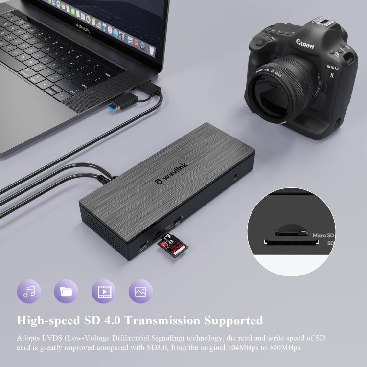 WAVLINK UG69PD10 1 to 4 Screens 4K/5K AV Transfer USB-C to HD Type-C Docking Station Hub, Plug:UK Plug - USB HUB by WAVLINK | Online Shopping UK | buy2fix