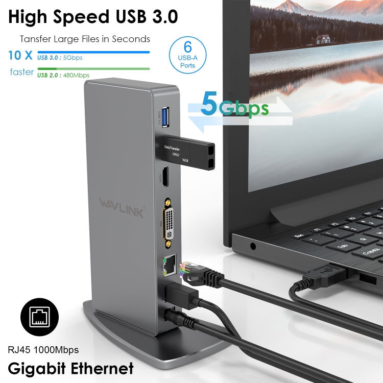 WAVLINK WL-UG39DK7 USB3.0 Hub Adapter Multi-Screen Graphics Card Universal Docking Station, Plug:AU Plug - USB HUB by WAVLINK | Online Shopping UK | buy2fix