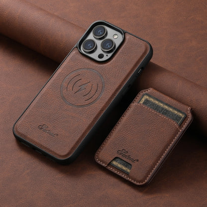 For iPhone 14 Pro Suteni H17 Litchi Texture Leather MagSafe Detachable Wallet Phone Case(Brown) - iPhone 14 Pro Cases by Suteni | Online Shopping UK | buy2fix