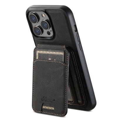 For iPhone 12  Suteni H17 Litchi Texture Leather MagSafe Detachable Wallet Phone Case(Black) - iPhone 12 / 12 Pro Cases by Suteni | Online Shopping UK | buy2fix