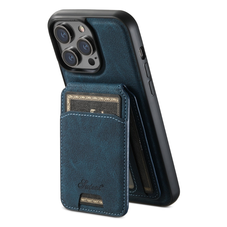 For iPhone 12  Suteni H17 Litchi Texture Leather MagSafe Detachable Wallet Phone Case(Blue) - iPhone 12 / 12 Pro Cases by Suteni | Online Shopping UK | buy2fix