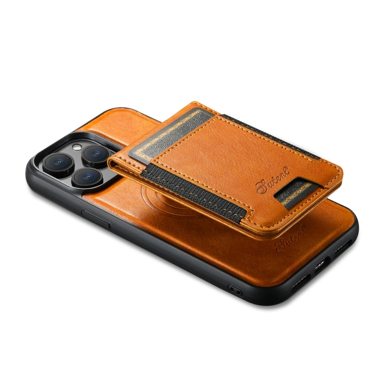 For iPhone 12 Pro Max Suteni H17 Oil Eax Leather MagSafe Detachable Wallet Phone Case(Khaki) - iPhone 12 Pro Max Cases by Suteni | Online Shopping UK | buy2fix