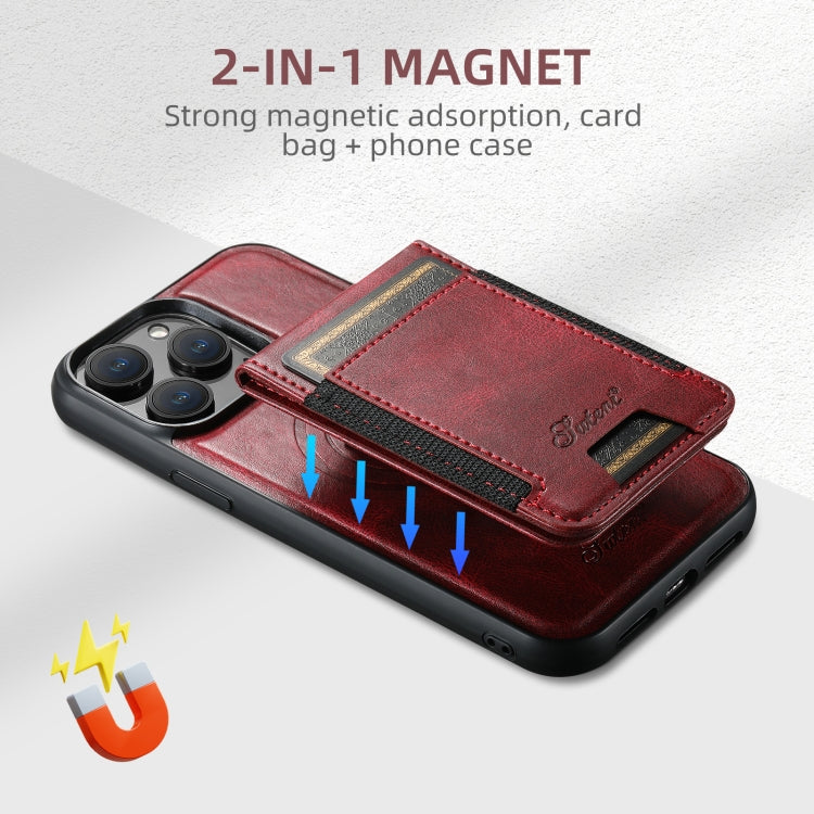 For iPhone 16 Pro Suteni H17 Oil Eax Leather MagSafe Detachable Wallet Phone Case(Red) - iPhone 16 Pro Cases by Suteni | Online Shopping UK | buy2fix