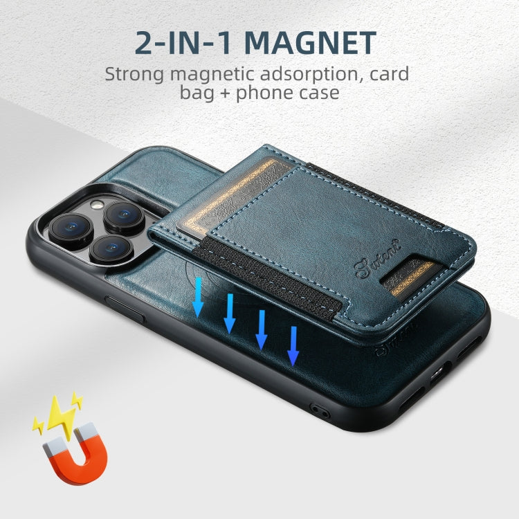 For iPhone 16 Pro Suteni H17 Oil Eax Leather MagSafe Detachable Wallet Phone Case(Blue) - iPhone 16 Pro Cases by Suteni | Online Shopping UK | buy2fix