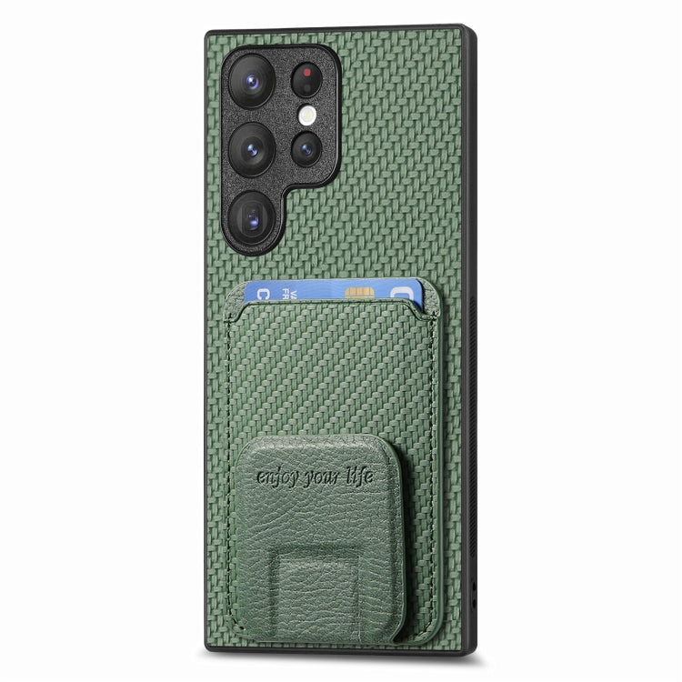 For Samsung Galaxy S24 5G Carbon Fiber Card Bag Fold Stand Phone Case(Green) - Galaxy S24 5G Cases by buy2fix | Online Shopping UK | buy2fix