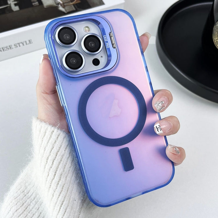 For iPhone 15 Pro MagSafe Lens Holder PC Hybrid TPU Phone Case(Blue) - iPhone 15 Pro Cases by buy2fix | Online Shopping UK | buy2fix