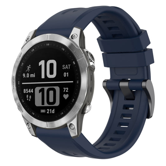 For Garmin Fenix 7 Pro Solid Color Black Buckle Silicone Quick Release Watch Band(Dark Blue) - Watch Bands by buy2fix | Online Shopping UK | buy2fix