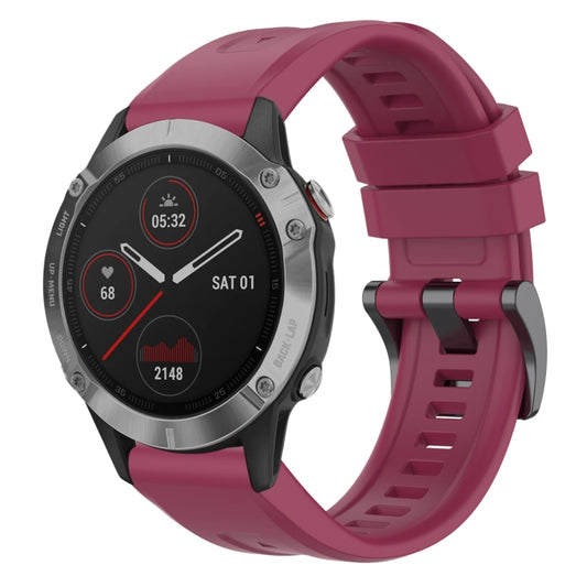 For Garmin Fenix 6 GPS Solid Color Black Buckle Silicone Quick Release Watch Band(Wine Red) - Watch Bands by buy2fix | Online Shopping UK | buy2fix