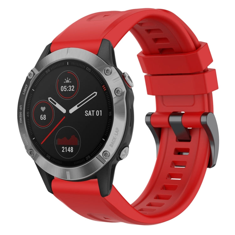 For Garmin Fenix 6 GPS Solid Color Black Buckle Silicone Quick Release Watch Band(Red) - Watch Bands by buy2fix | Online Shopping UK | buy2fix