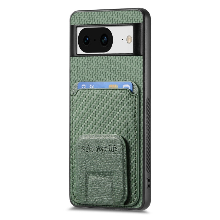 For Google Pixel 7 Carbon Fiber Card Bag Fold Stand Phone Case(Green) - Google Cases by buy2fix | Online Shopping UK | buy2fix