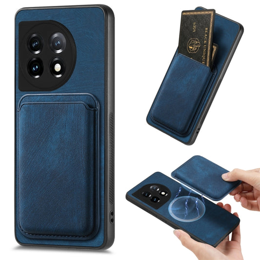 For OnePlus 11 Retro Leather Card Bag Magnetic Phone Case(Blue) - OnePlus Cases by buy2fix | Online Shopping UK | buy2fix