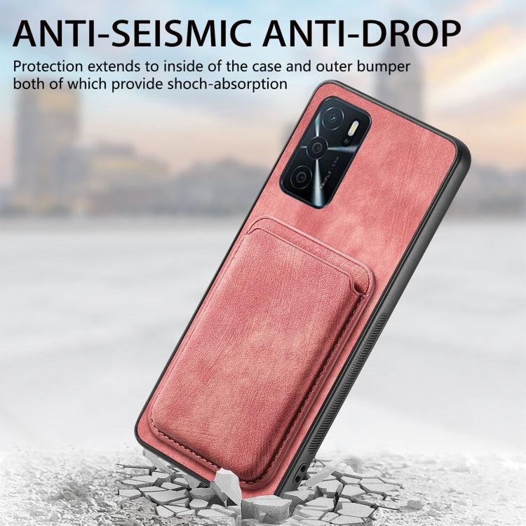 For OPPO A17K Retro Leather Card Bag Magnetic Phone Case(Pink) - OPPO Cases by buy2fix | Online Shopping UK | buy2fix