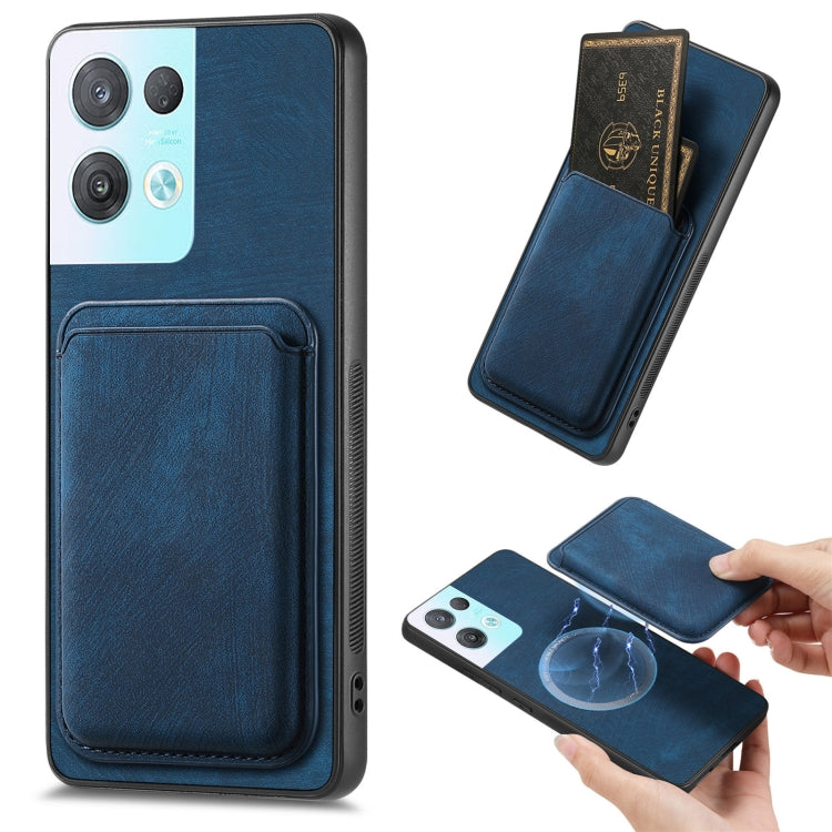 For OPPO Reno8 Pro 5G Retro Leather Card Bag Magnetic Phone Case(Blue) - OPPO Cases by buy2fix | Online Shopping UK | buy2fix