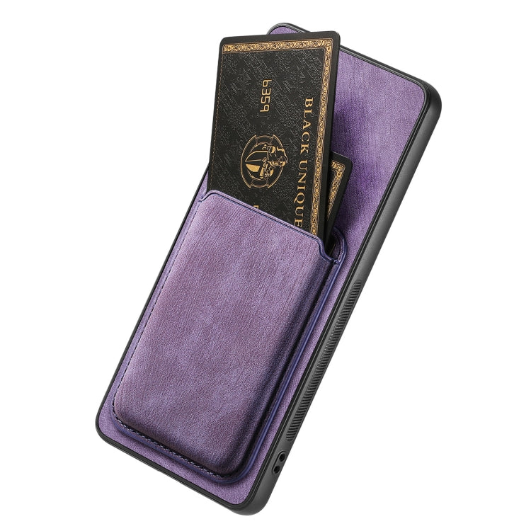 For OPPO Reno7 5G Retro Leather Card Bag Magnetic Phone Case(Purple) - OPPO Cases by buy2fix | Online Shopping UK | buy2fix