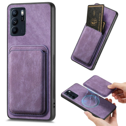 For OPPO Reno6 Z Retro Leather Card Bag Magnetic Phone Case(Purple) - OPPO Cases by buy2fix | Online Shopping UK | buy2fix