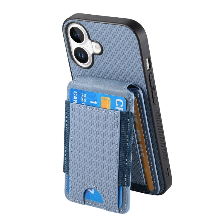 For iPhone 16 Plus Carbon Fiber Vertical Flip Wallet Stand Phone Case(Blue) - iPhone 16 Plus Cases by buy2fix | Online Shopping UK | buy2fix