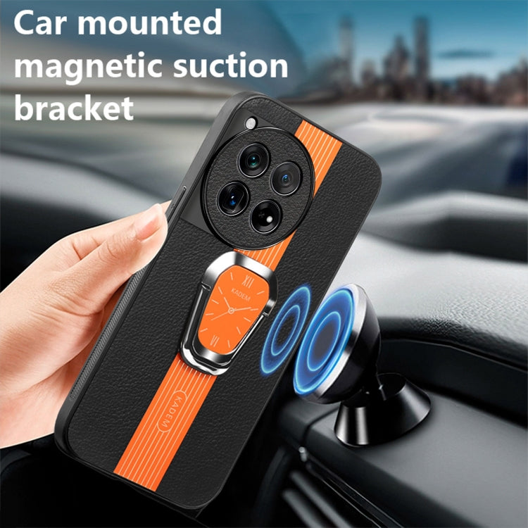 For OnePlus 12 Magnetic Litchi Leather Back Phone Case with Holder(Orange) - OnePlus Cases by buy2fix | Online Shopping UK | buy2fix