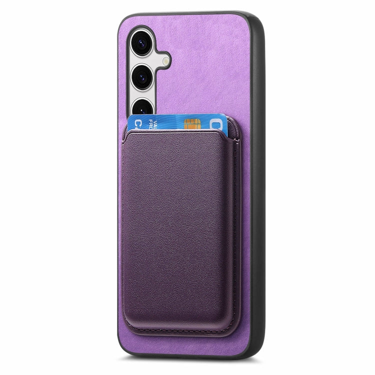 For Samsung Galaxy S25 5G Retro Magsafe Card Bag PU Back Cover Phone Case(Purple) - Galaxy S25 5G Cases by buy2fix | Online Shopping UK | buy2fix