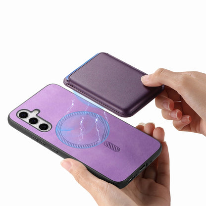 For Samsung Galaxy S25 5G Retro Magsafe Card Bag PU Back Cover Phone Case(Purple) - Galaxy S25 5G Cases by buy2fix | Online Shopping UK | buy2fix