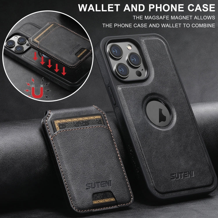 For iPhone 14 Plus Suteni M2 Oil Wax MagSafe Horizontal Card Bag Phone Case(Black) - iPhone 14 Plus Cases by Suteni | Online Shopping UK | buy2fix