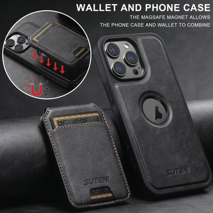 For iPhone 12 Pro Suteni M2 Oil Wax MagSafe Horizontal Card Bag Phone Case(Black) - iPhone 12 / 12 Pro Cases by Suteni | Online Shopping UK | buy2fix