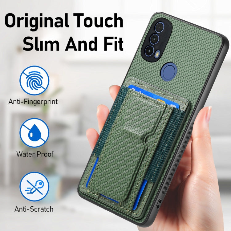 For Motorola Moto G 5G 2024 4G Carbon Fiber Fold Stand Elastic Card Bag Phone Case(Green) - Motorola Cases by buy2fix | Online Shopping UK | buy2fix