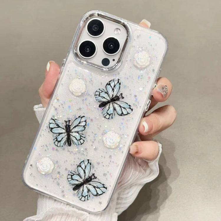 For iPhone 16 Pro Max Glitter 3D Butterfly TPU Phone Case(Blue) - iPhone 16 Pro Max Cases by buy2fix | Online Shopping UK | buy2fix